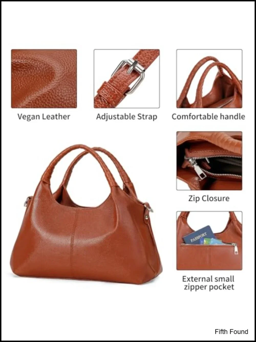 PU Leather Medium Hobo Shoulder Bag with Top Handle Adjustable Strap
